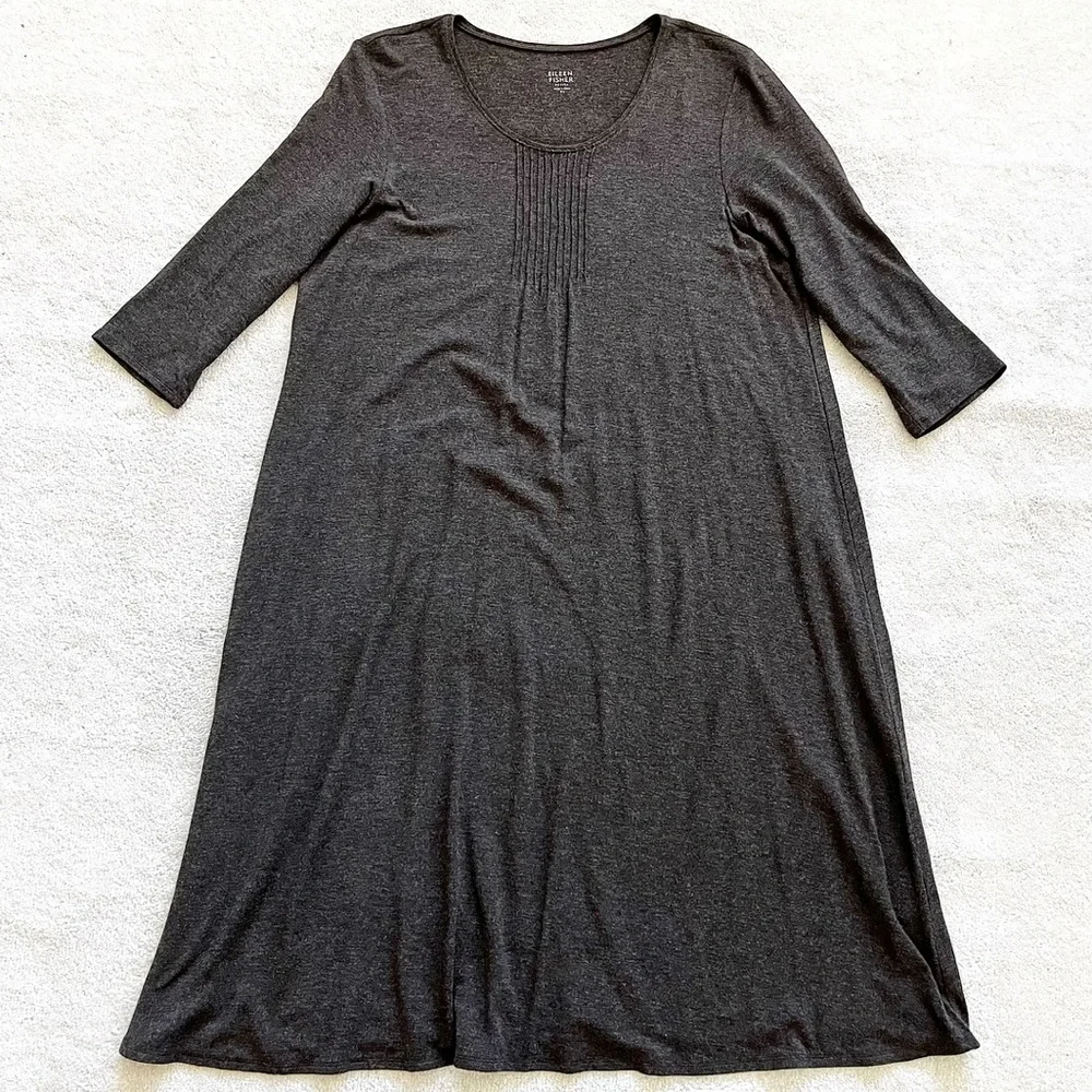 EILEEN FISHER CHARCOAL GRAY SOFT DRESS SIZE MEDIUM PETITE MINIMALIST CASUAL